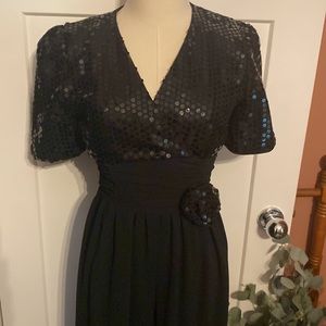 Vintage | Opening Night! | black | sequins | cummerbund-like waist | jumpsuit